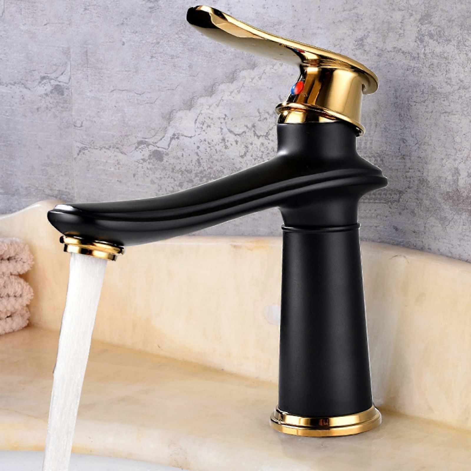 Bathroom Sink Retro Brass Single Lever Mixer For Hot And Cold Water Single Handle Basin Mixer Black Gold Finish