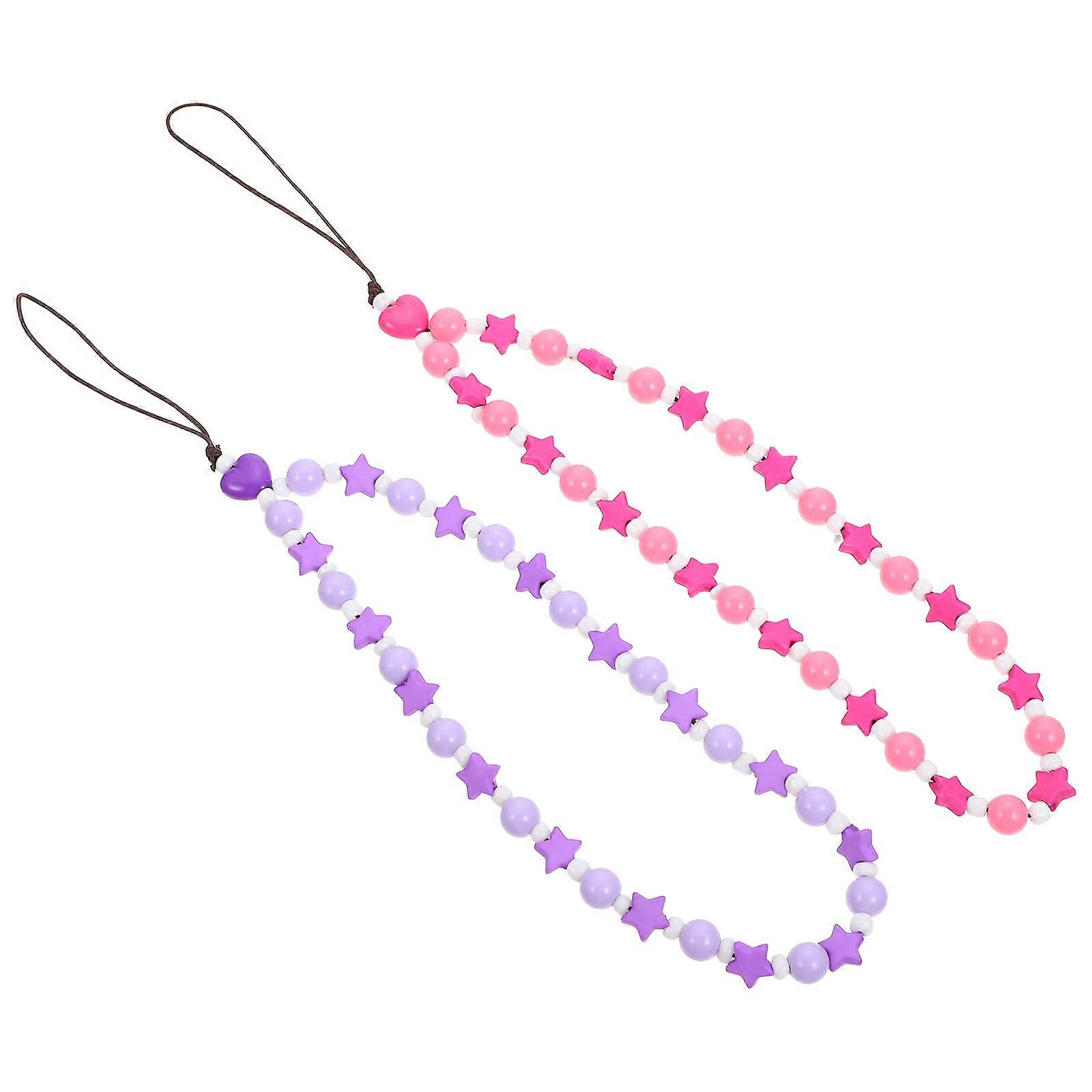 Beaded Mobile Phone Chain 2Pcs Star-Shaped Decorative Phone Hanging Rope Assorted Color Anti-Lost
