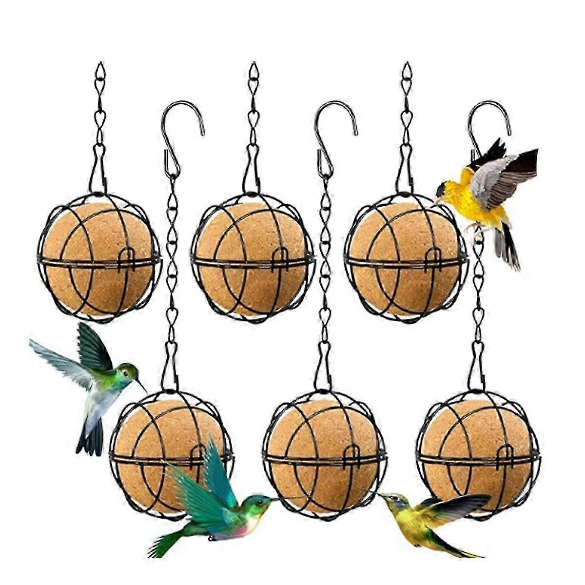 6Pcs Ball Bird Feeders, Bird Suet Ball Feeders, Metal Hanging Bird Feeders with Hooks, Round Suet B