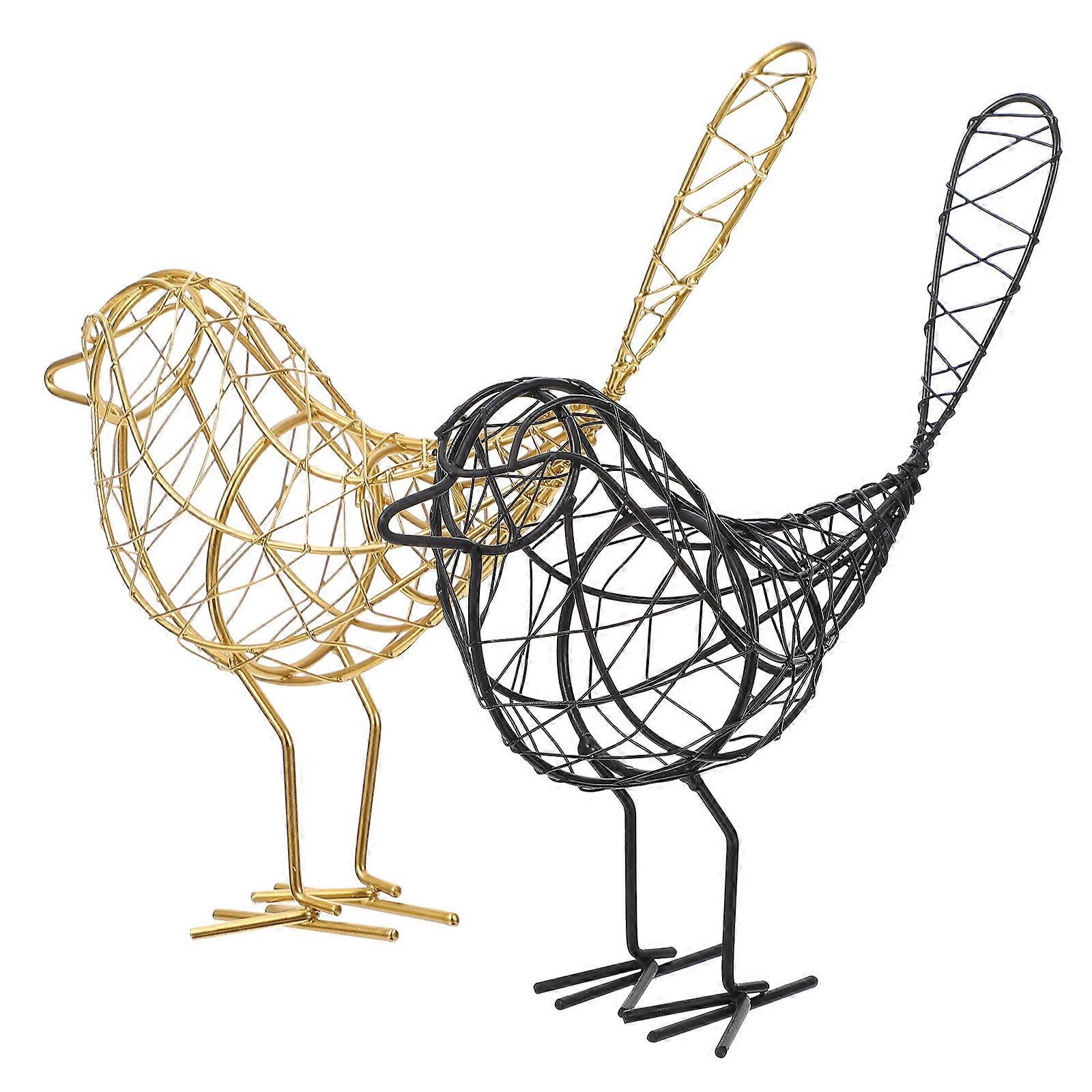 Iron Wire Ornament Bird Desktop Decor for Home Use 4Pcs Set