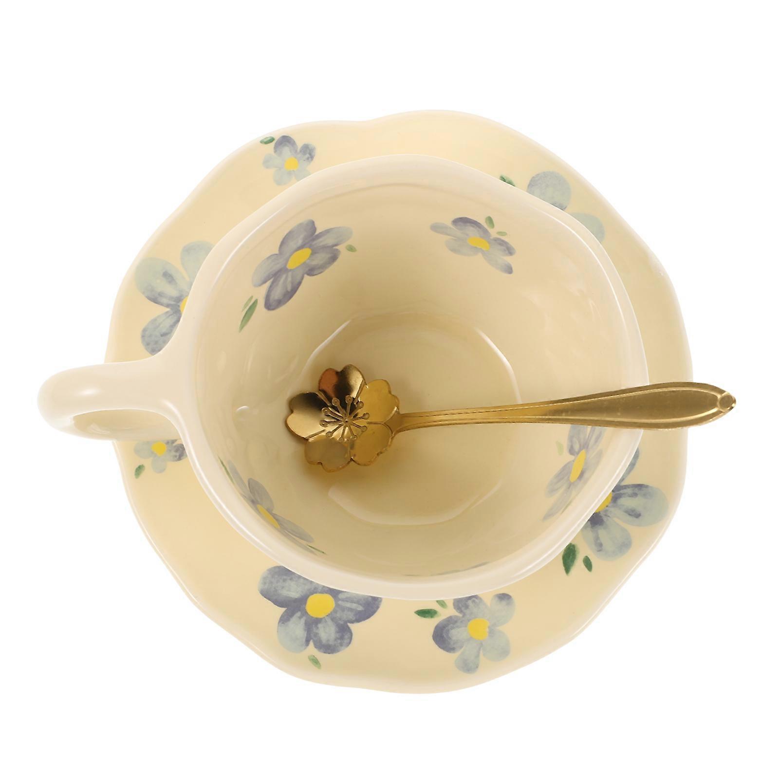 Art Cup And Saucers Floral Pattern For General Adults High-Temperature Firing 1Set