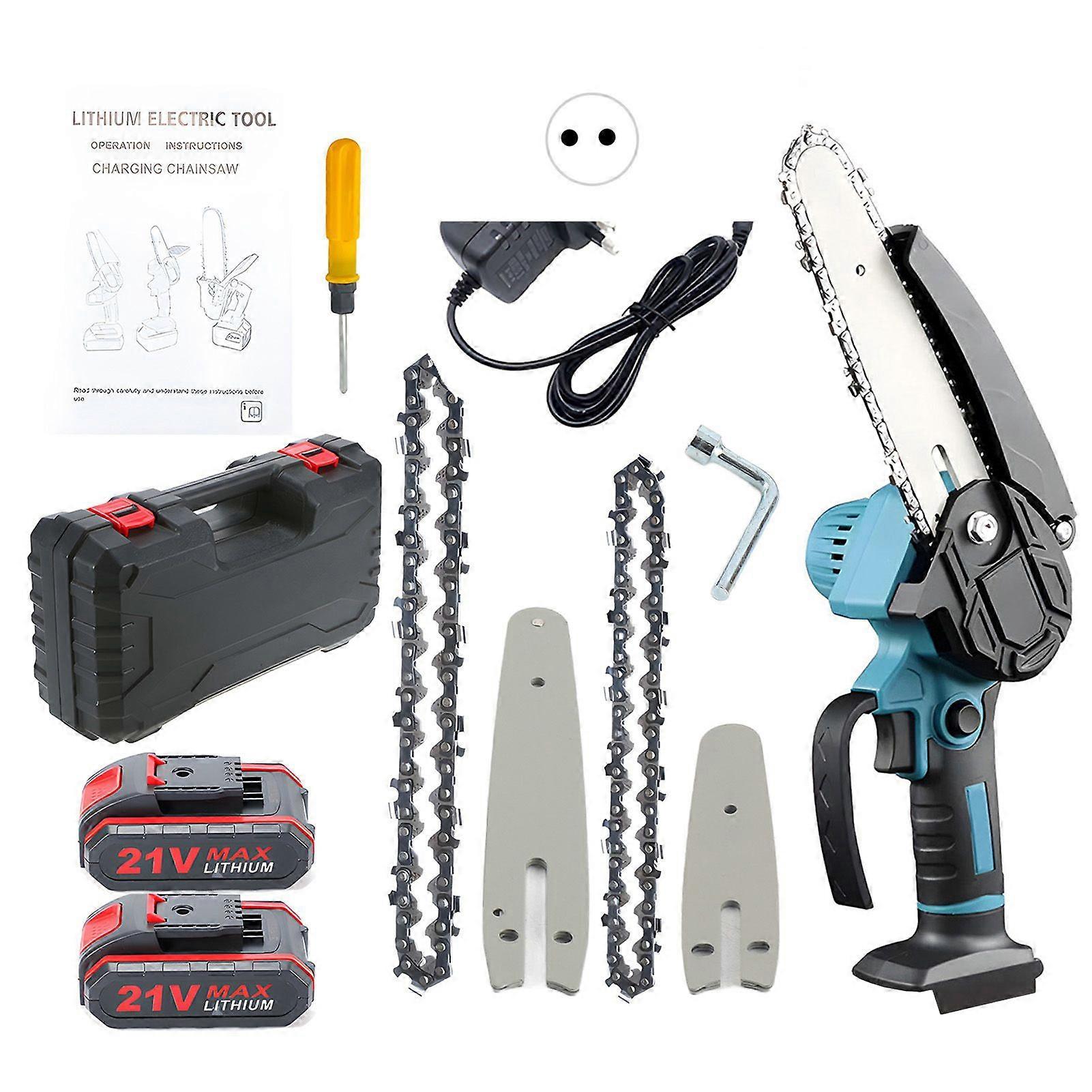 Mini Chainsaw 4 Inch 6 Inch Portable Chainsaw with Security Lock 2 Chains 21V Rechargeable Battery Operated Electric Chainsaw Cordless for Branches Wo