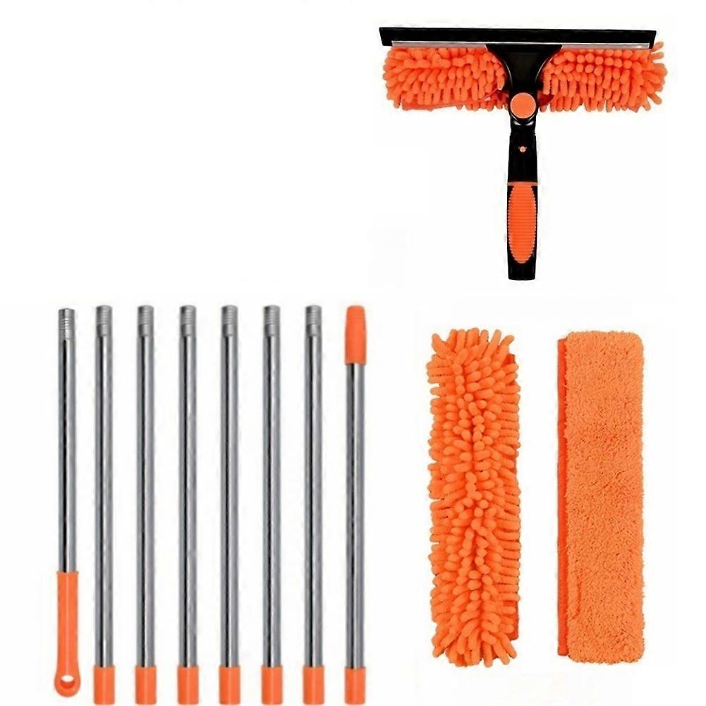 Extended Window Cleaning Kit 2 in 1 Double Sided Glass Squeegee Cleaner Duster Mop 180° Swivel Window Cleaning Tools