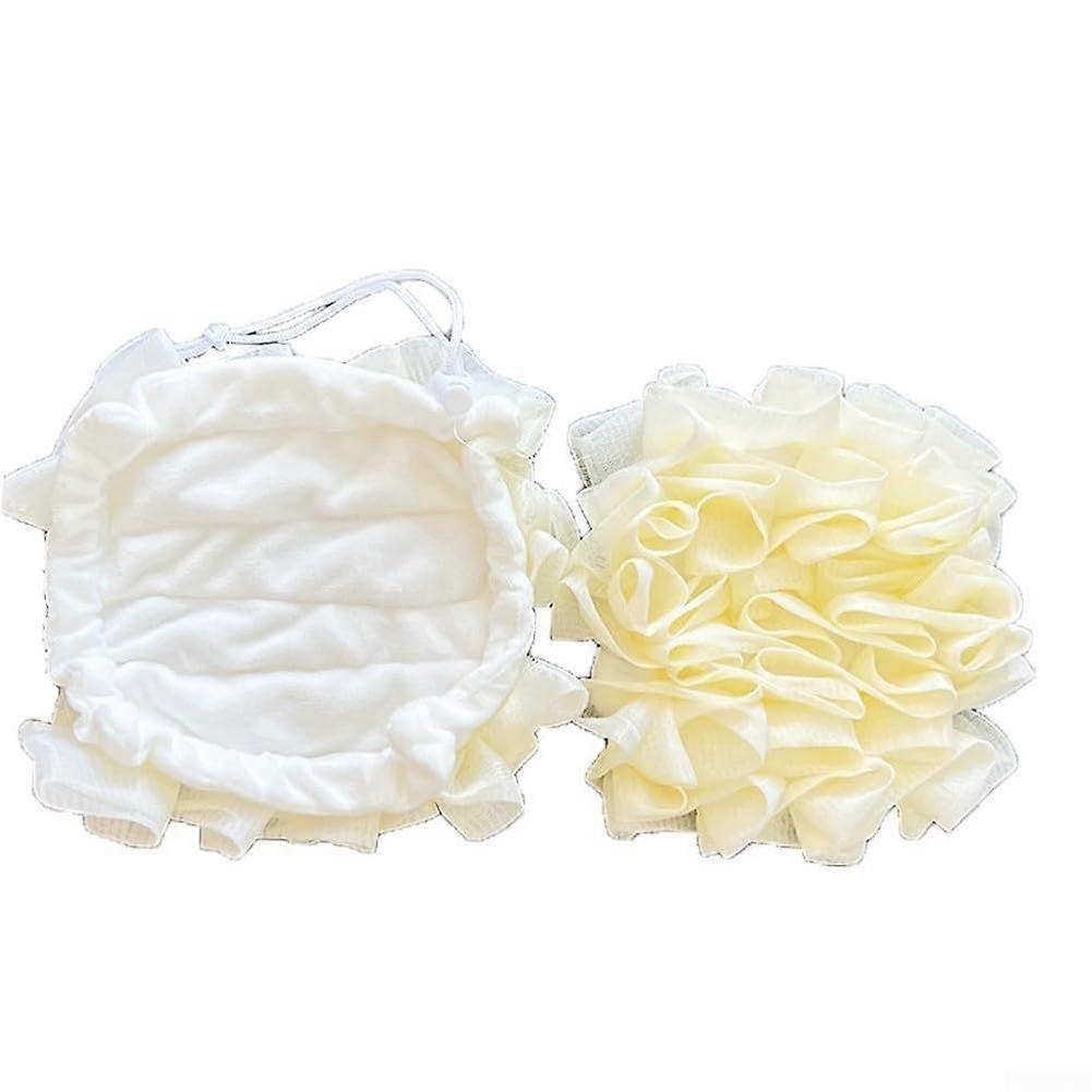 Dual Function Bath Sponge With Soft Terry Cloth, Soap Pouch, Hanging Strap, Exfoliating Scrub, Elastic Pocket