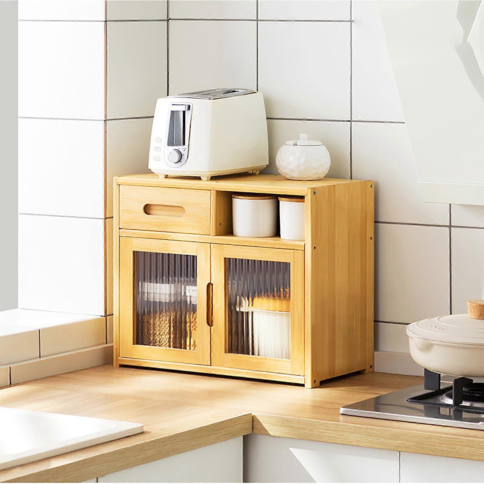 Countertop Storage Cabinet with Spice Rack and Organizers 42 x 23 x 39 cm Primary Color Kitchen Sideboard Organization