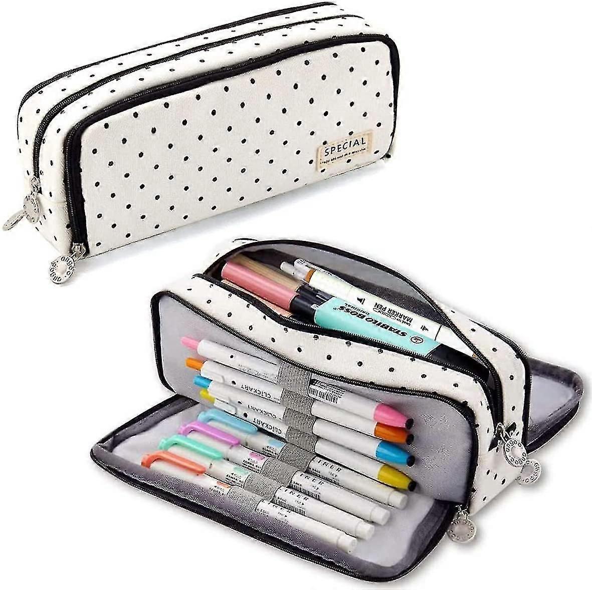 Polka Dots Pencil Case With 3 Compartments