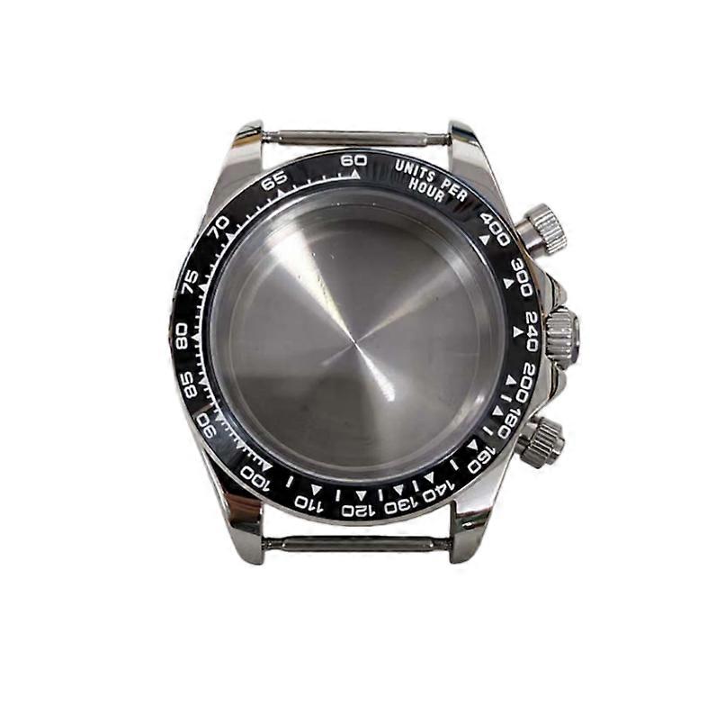 Stainless Steel Ceramic Bezel Between Color Watch Case Part for VK63 Quartz Movement Watch Accessory Replacement (Between Black Silver Edge)
