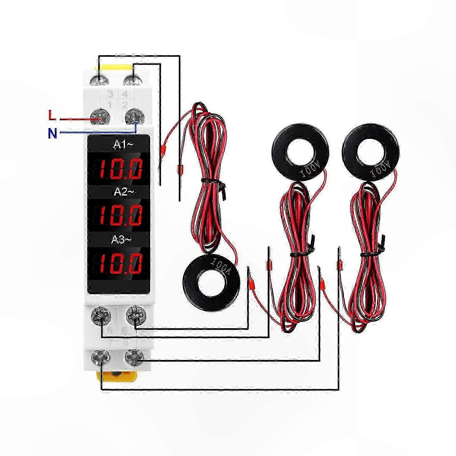 DIN Rail Digital AC Ammeter 80-500V 1-100A Voltage Current Meter with Display
