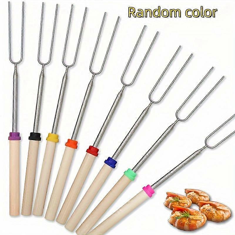 8pcs Colorful 32" Extendable Marshmallow Roasting Sticks - Durable Stainless Steel Smores Skewers with Wooden Handles