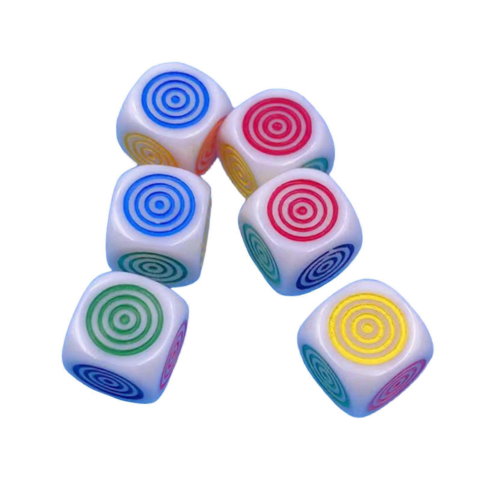 Rounds Corner Six Sided Dices Bulk, Pack of 6 Colorful 16mm Acrylic Dices Cubes Dices Round Striped Dots for Party Use Multicolor