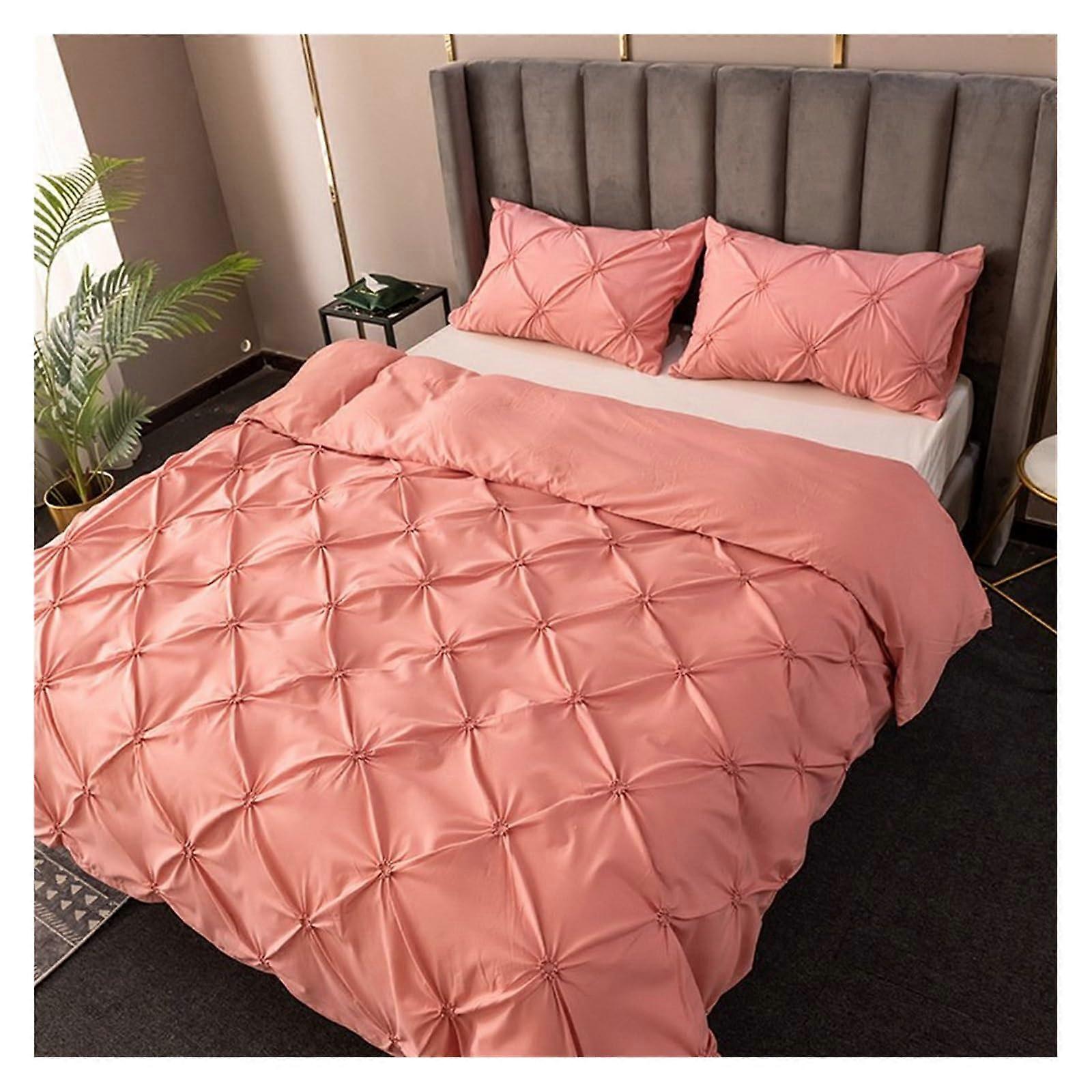Bedspread Comforter Sets Pinch Pleated Solid Color Twin And Full Size Orange Pink King 3Piece Set