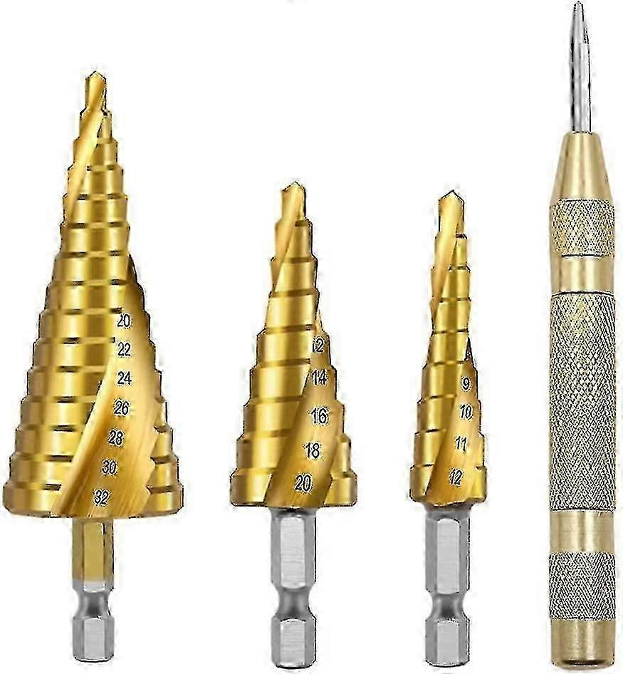 Metal Plate C Bit with Hex Shank Punch Set Including 4pcs Steel Step Bits