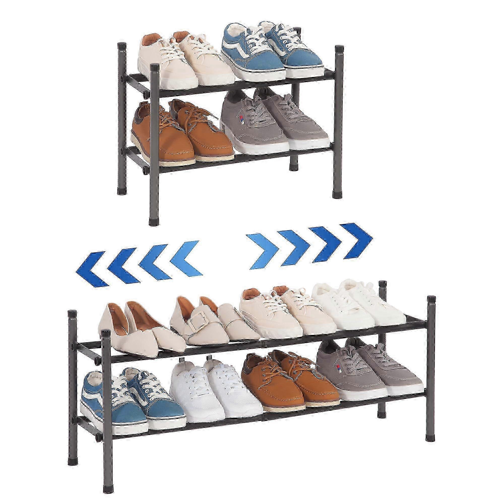 z Expandable Stackable Adjustable Metal Shoe Rack for Closet Entryway 2 Tier