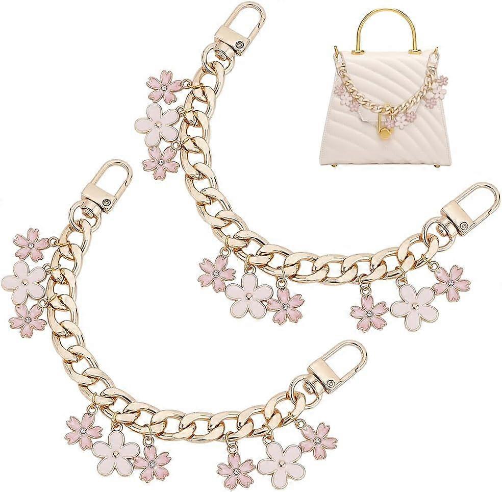 2pcs 7.9" Short Purse Chain Strap Replacement with Enamel Flower Charm, Golden Bag Handle Extender for Handbag Wallet Crossbody Bag