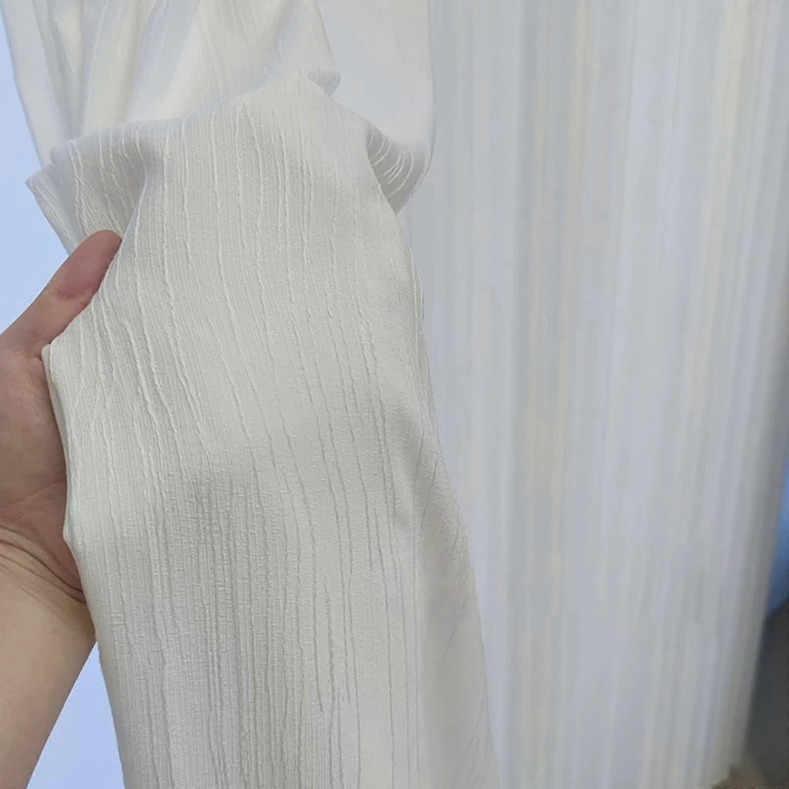 Sheer Window Curtains 38x84 Polyester Pinch Pleated Striped Panels Light Filtering Linen Look 96x214 CM Hook