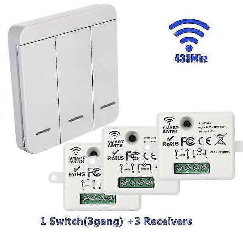 1/2/3 Gang Wireless Wall Switch RF 433Mhz Interruptor Light Switch Remote Control 86 10A 110V 220V Receiver for Lamp LED Fan