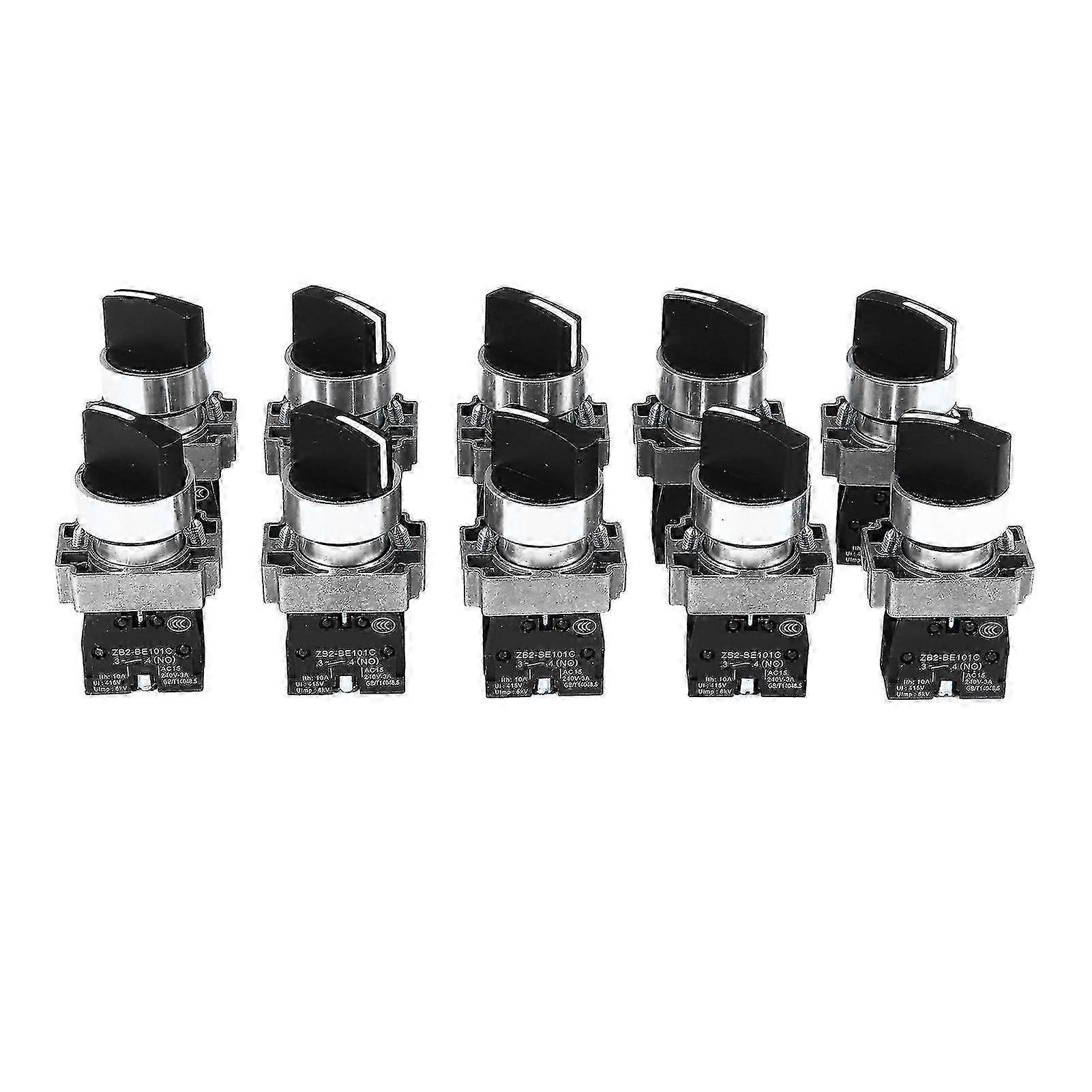 Uadme Selector Switch, 10Pcs Knob Switch Self Locking 2 Position 1 NO Rotary Selector Switch for Machine Control