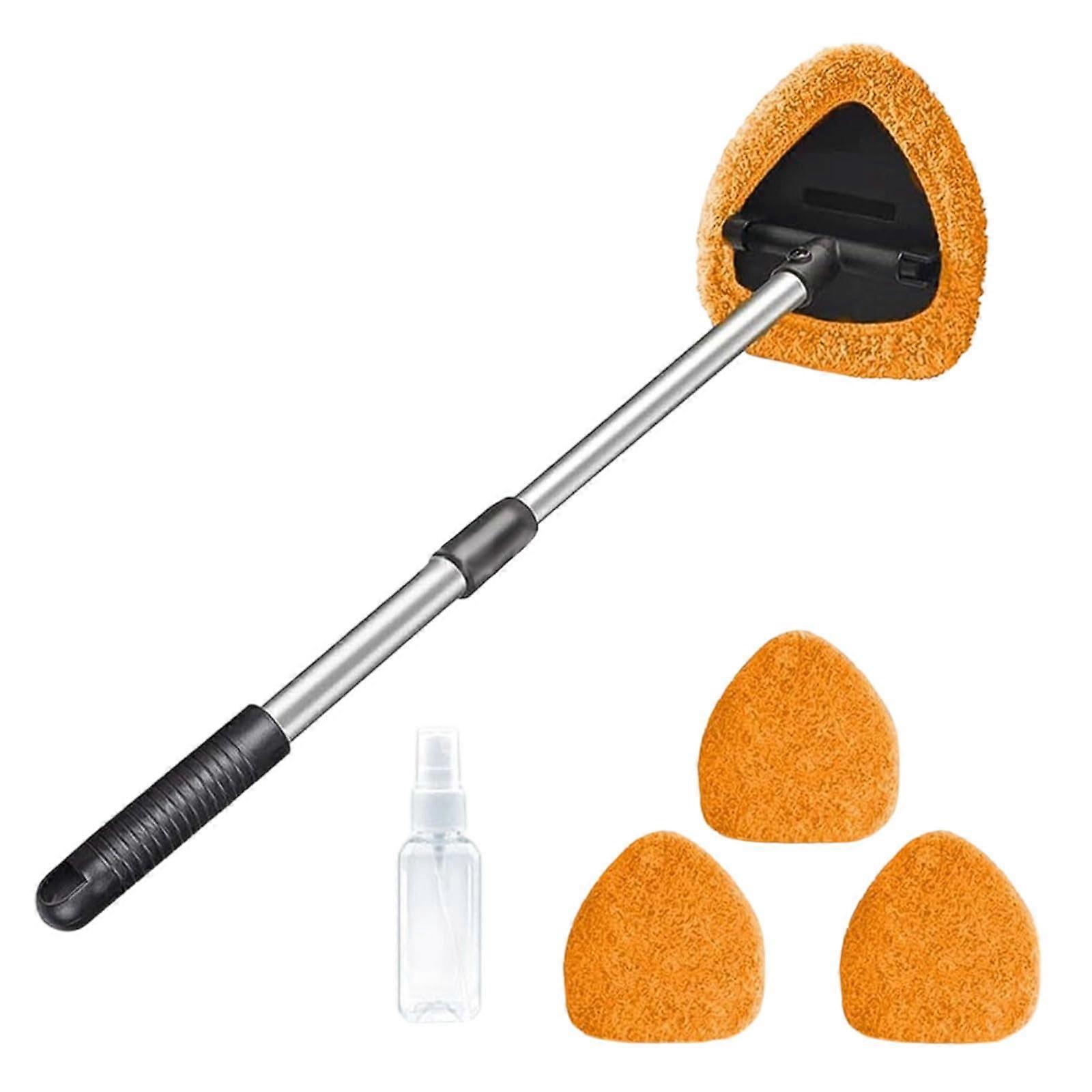 Car Windshield Cleaner with 180° Rotating Extendable Handle and Microfiber Pads for Cars and Trucks (Orange)