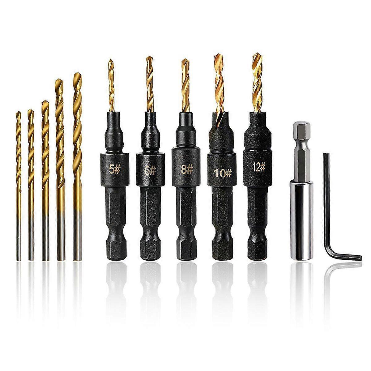 12PC Counter Sink Drill Bit Set for Wood - 5/ 6/ 8/ 10/ 12 Sizes, Adjustable, Precise Drilling, Eas