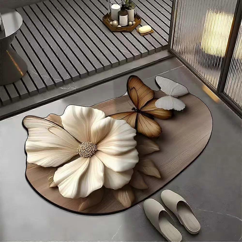3D Rubber Bathroom Mat with Realistic Flower Pattern, NonSlip Absorbent Rug for Small Spaces