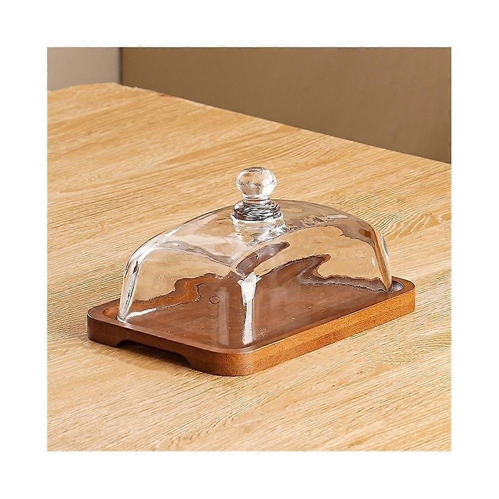 Glass Butter Dish with Wooden Lid, Clear Design for Kitchen Dining and Elegant Dessert Display