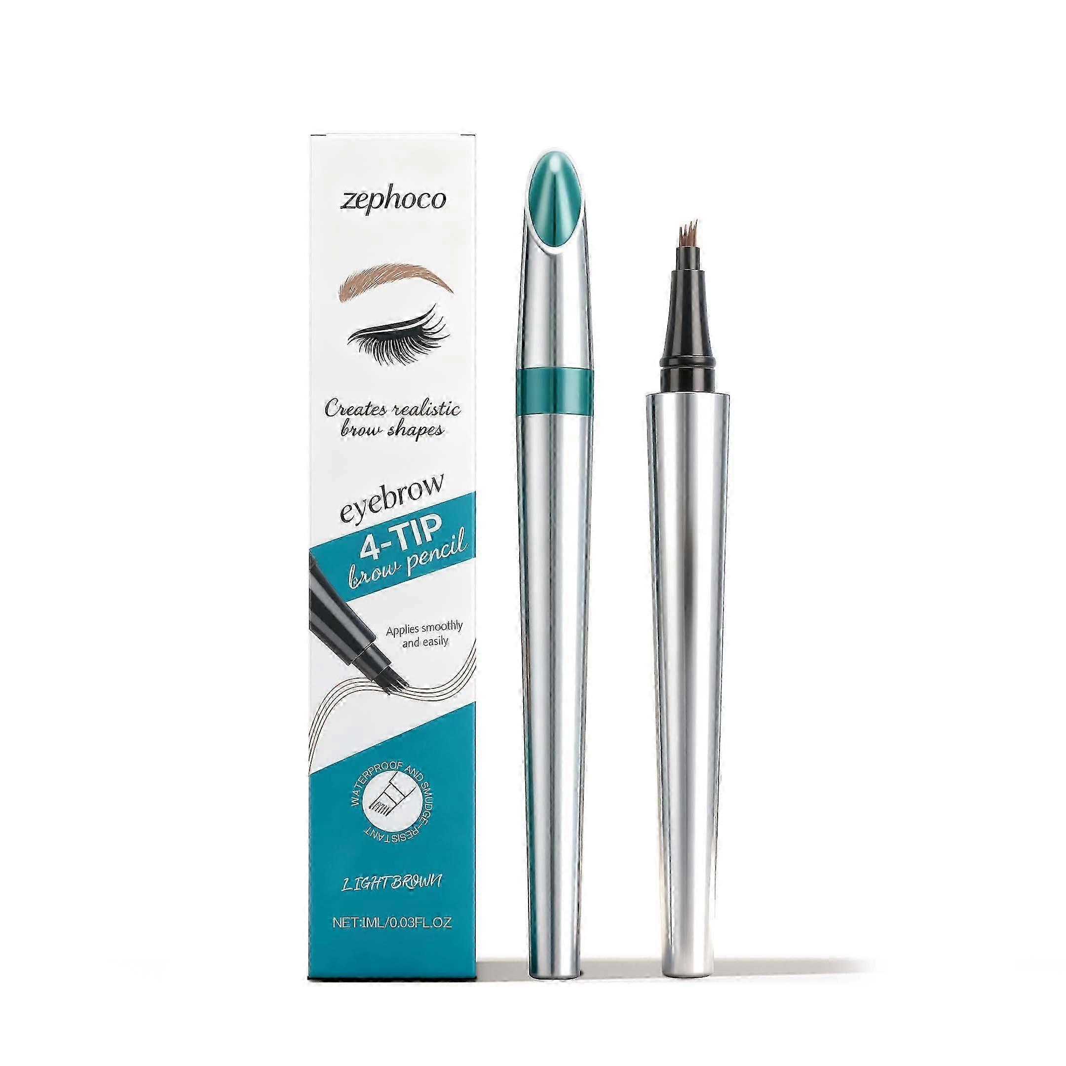 Zephoco Light Brown Four-Fork Plastic Eyebrow Pencil Daily Travel Smear-Proof Makeup Natural Hair Flow Three-Dimensional Color Rendering Easy To Use