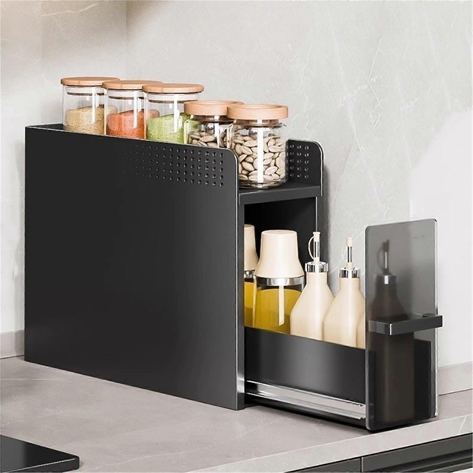 Spice Rack Organizer 2 Layer Slim Pull Out Dustproof Drawers for Kitchen Countertop Storage
