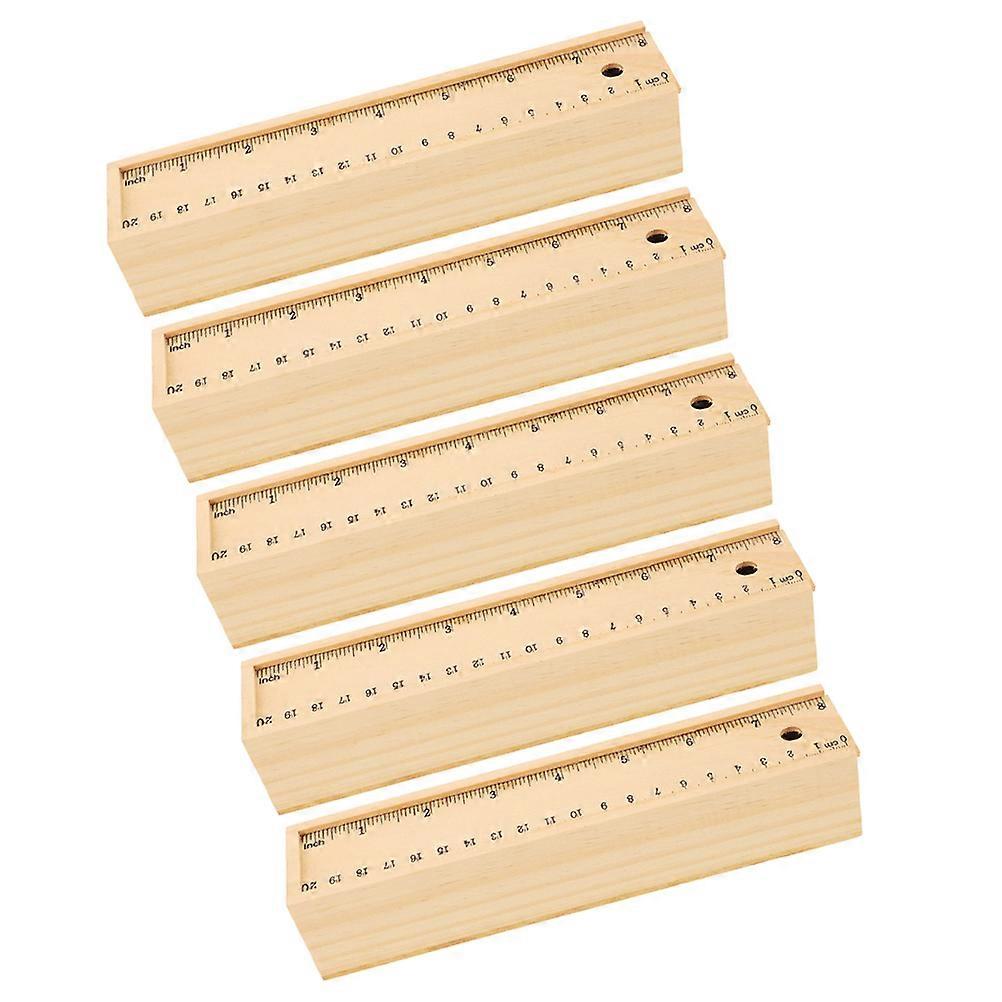 Multifunction Wooden Pencil Box with Ruler for Storage Use 5Pcs Pack