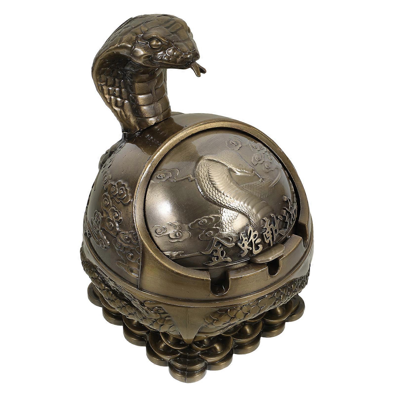 Windproof Ashtray Metal Snake Statue with Lid for Smoking