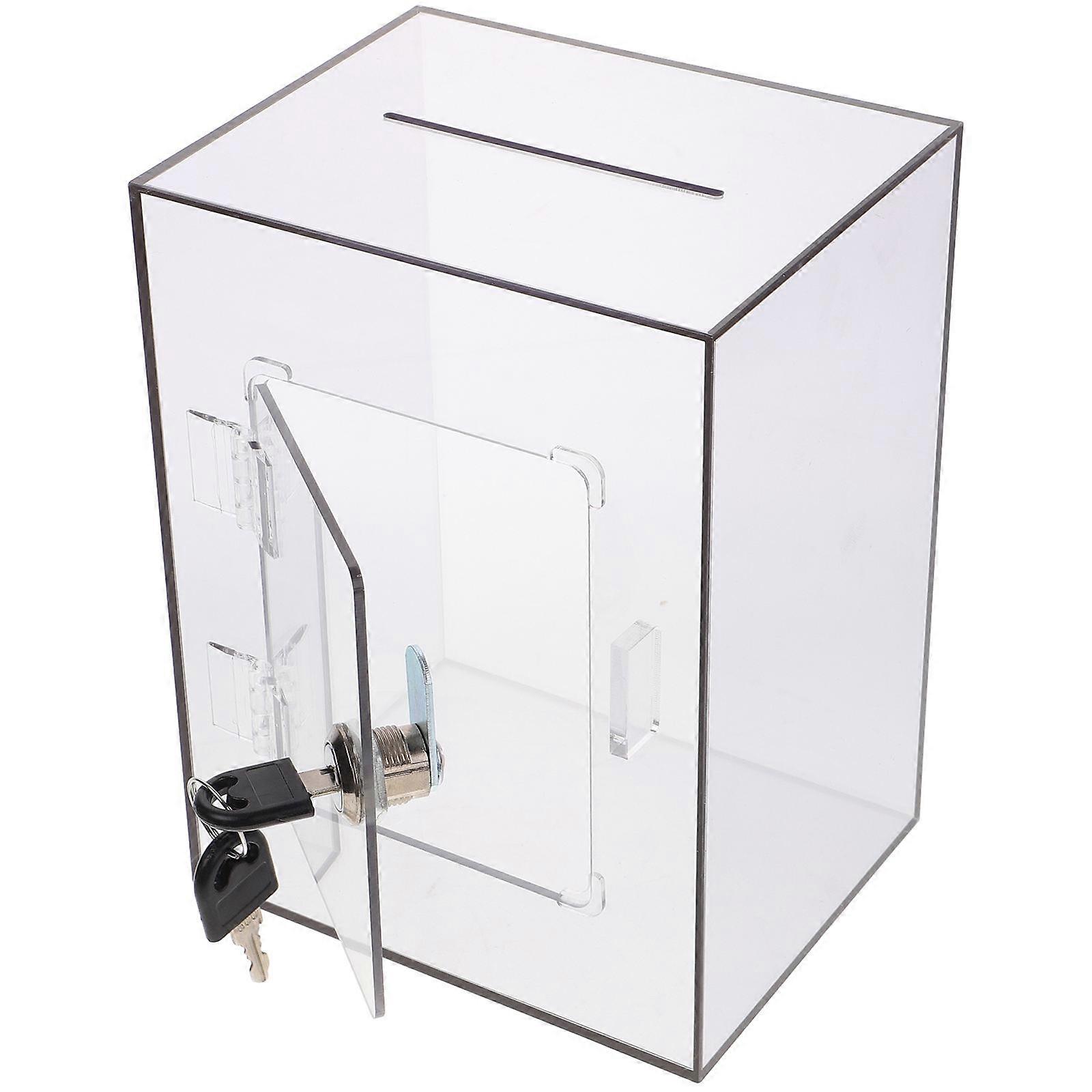 Clear Acrylic Donation Box with Lock for Storage Light Grey Material