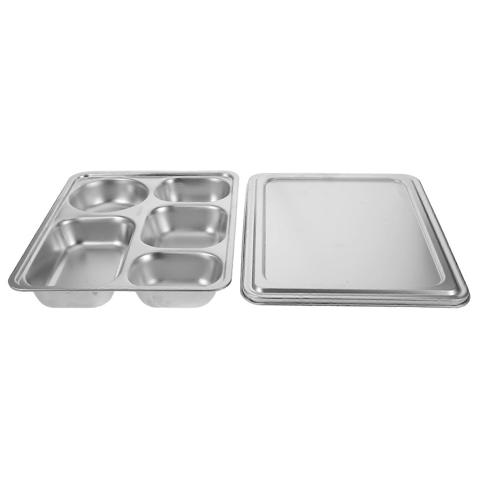 Rectangular Stainless Steel Tray with Lid for Portion Control 5 Sections