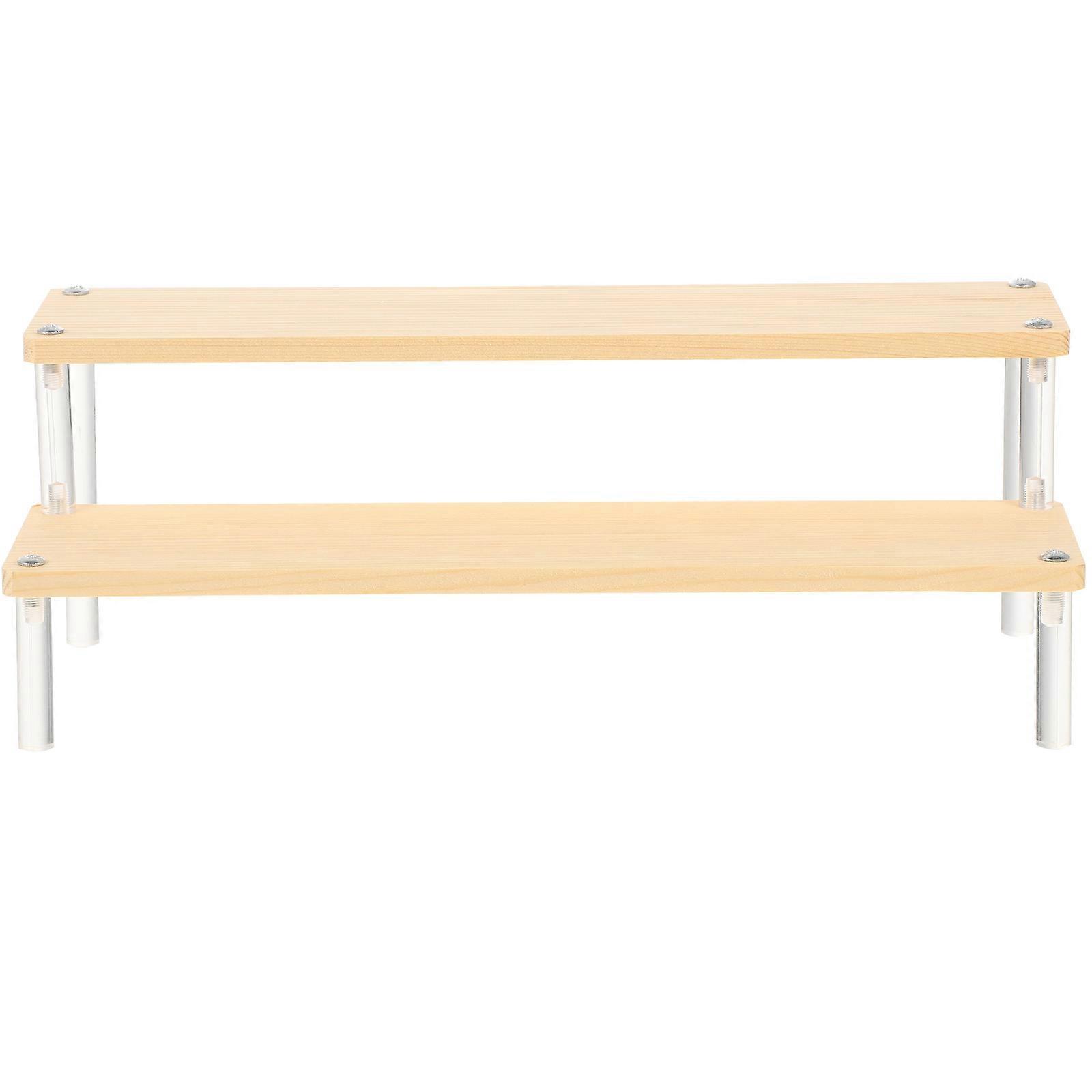Toy Model Stand Double Layer Display Rack for Storage 2Pcs Khaki Wood