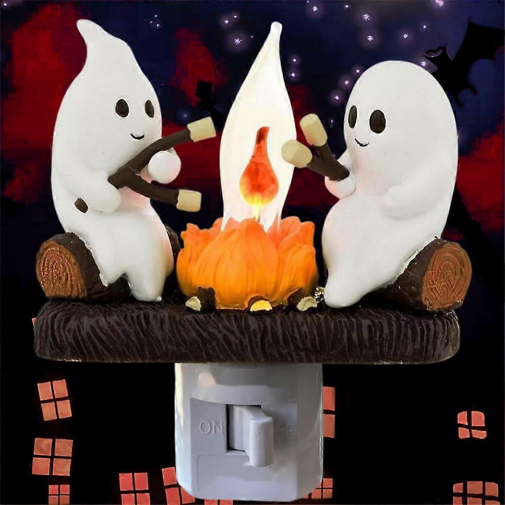 Halloween Ghost Night Light with Flicker Flame LED for Spooky Indoor Halloween Decor