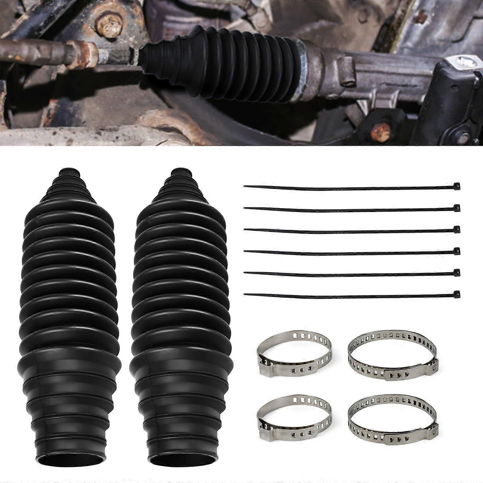 2PCS Universal Rack and Pinion Boot Kit, Silicone Steering Rack Boots with Clamps and Ties, Dustproof Black