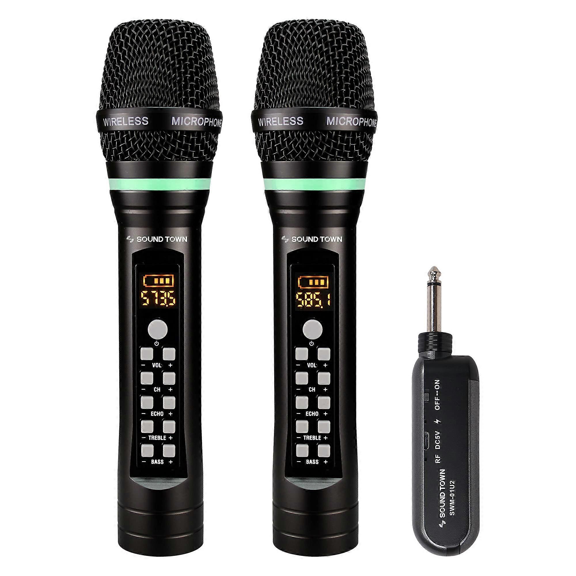 Wireless Microphone System with 100Channel UHF Audio, Rechargeable Dual Mics, 200ft Range for Karaoke and Events