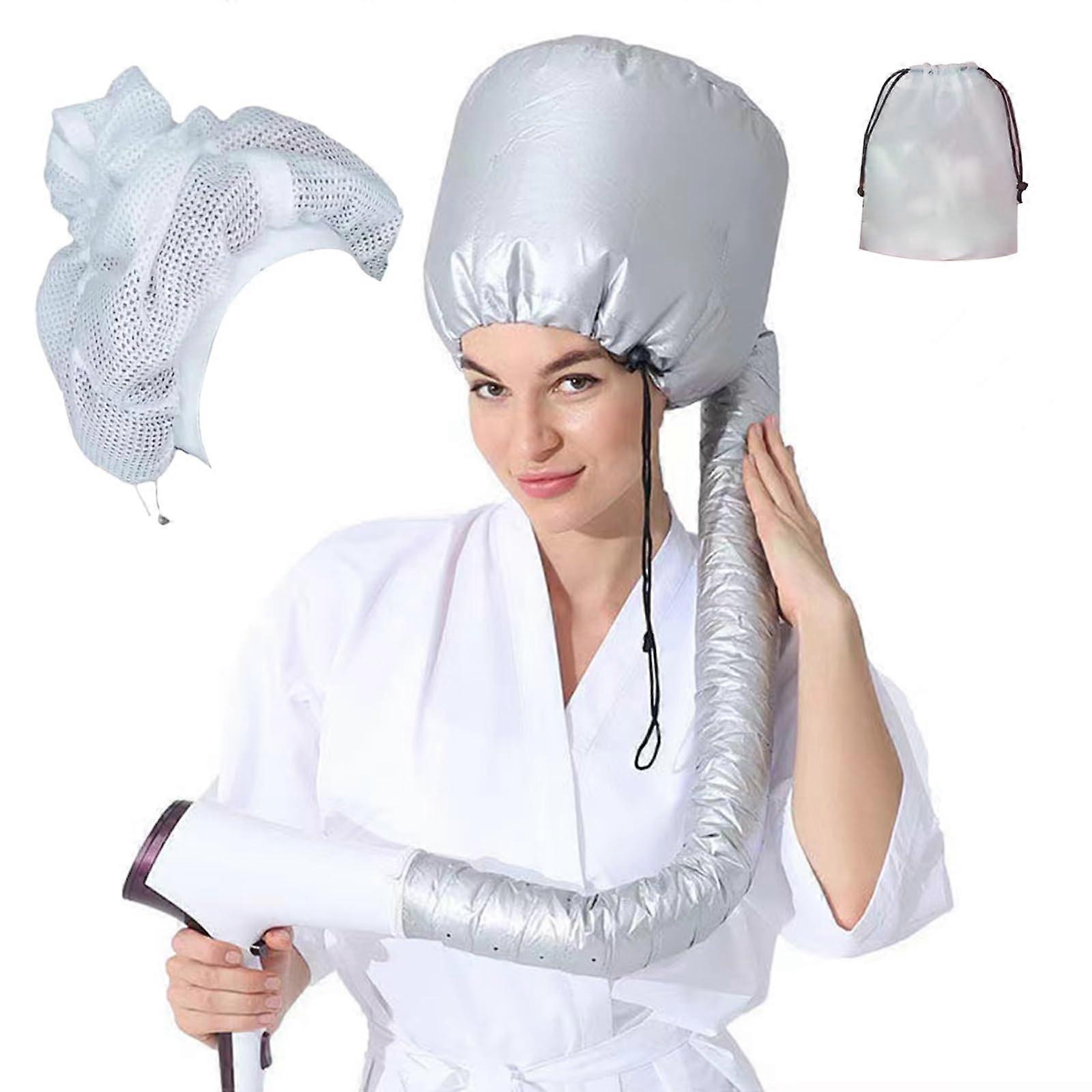 Curly Hair Drying Cap with Adjustable Breathable Mesh, Reusable Diffuser, Silver