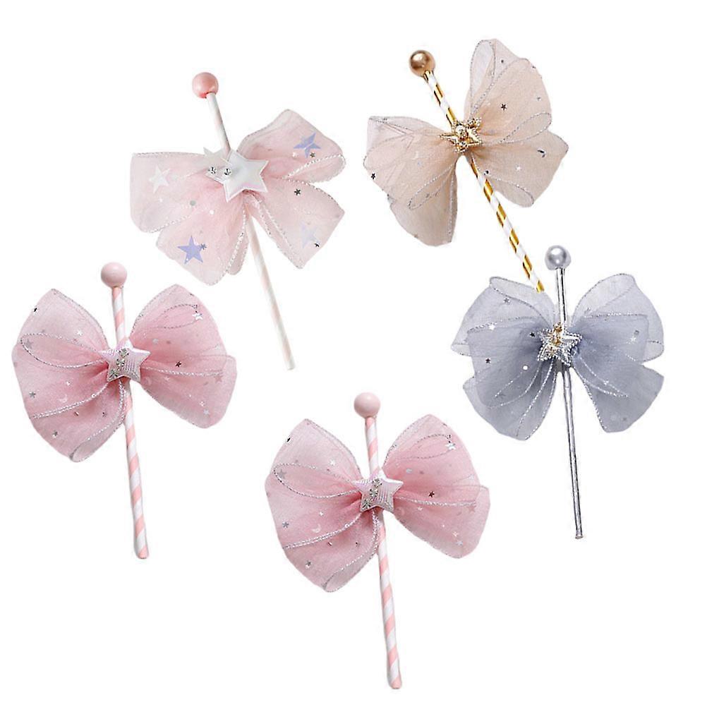 Cupcake Insert Topper Mesh Bow Decoration for 5Pcs Birthday Party