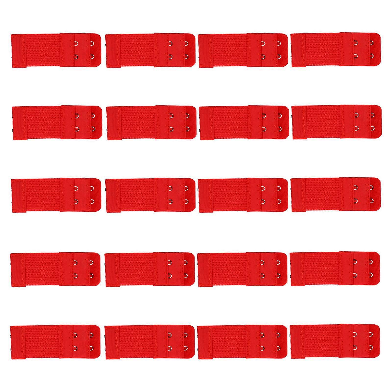Elastic Bra Extender Buckle for Bra with 2 Hooks 2 Rows 20Pcs Red Polyester
