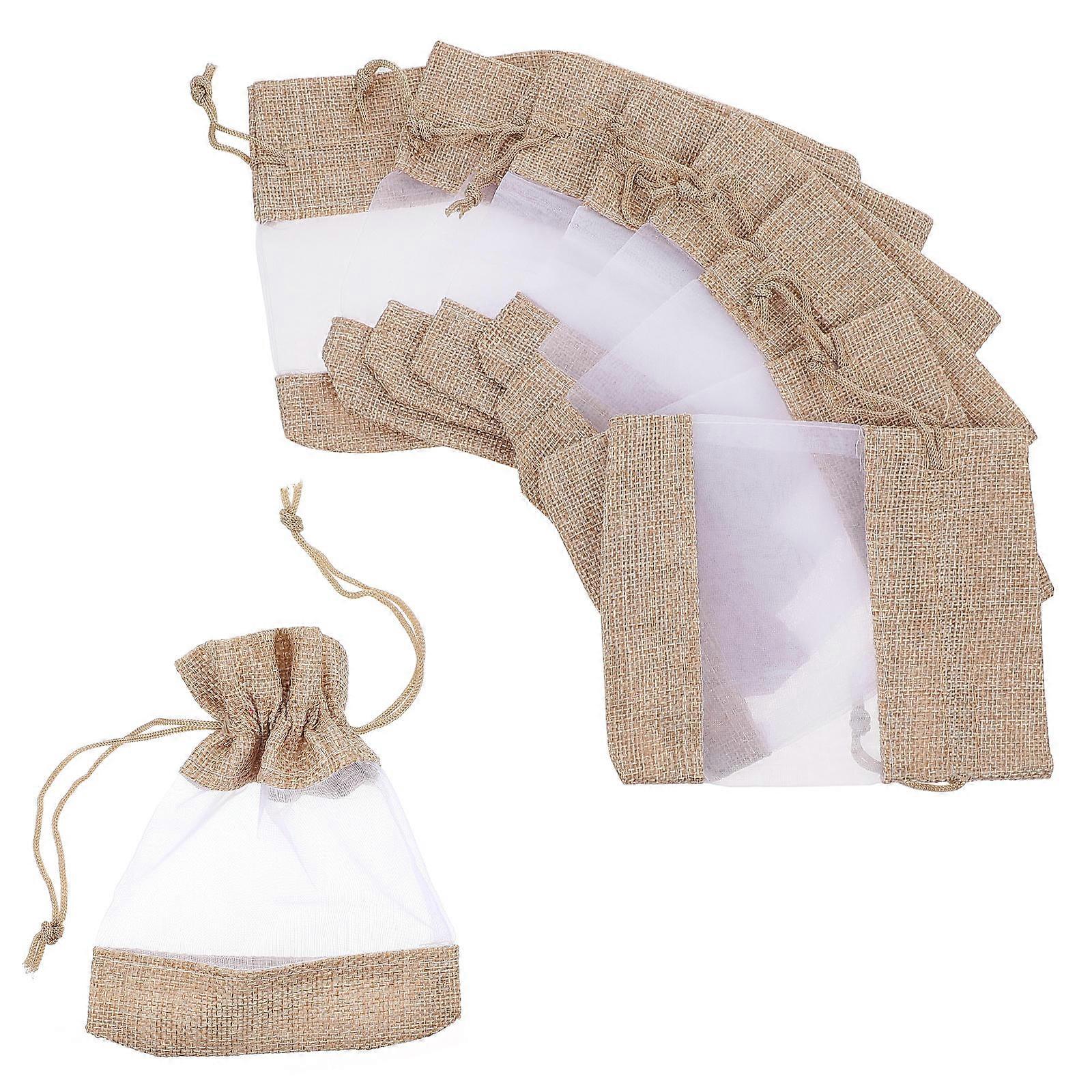 10Pcs Linen Drawstring Bags for Gift Packaging in Assorted Color