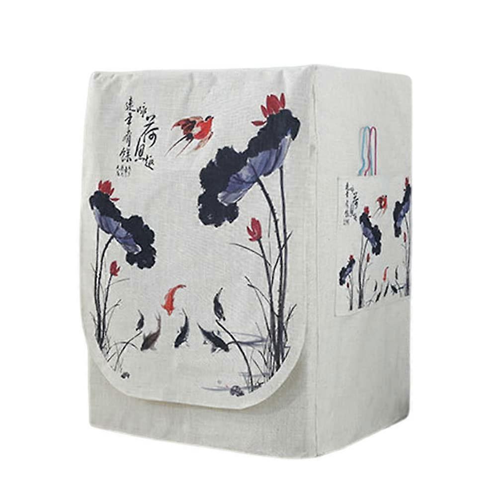 Waterproof Front Load Washing Machine Cover Dustproof UV Protector with Front Opening L Lotus Poem