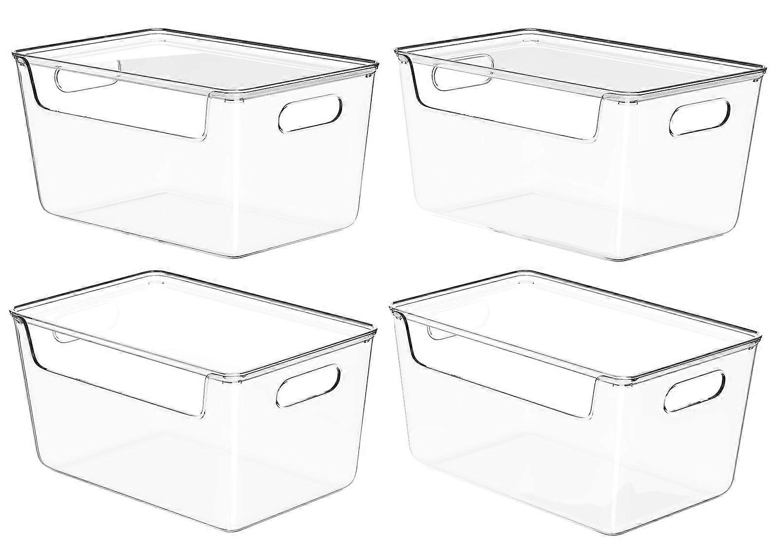 4 Pack Clear Pantry Storage Bins with Lids, Stackable Plastic Containers for Kitchen and Fridge Organization