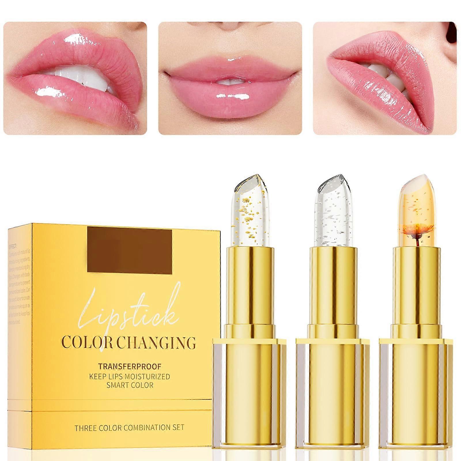 3PCS Color Changing Lipstick with PH Reactive Formula, Long Lasting Moisturizing Glossy Shine