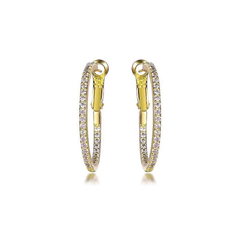 Jewelco London 14k Gold-plated Silver Round CZ Inside Out Pave Eternity Hoop Earrings 31mm