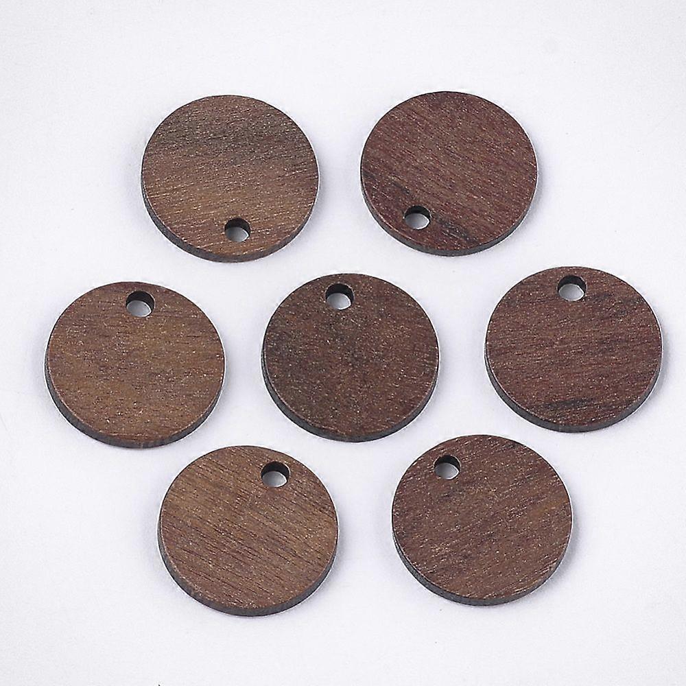 Walnut Wood Pendants Flat Round Camel 15.5x2~3mm Hole: 2mm