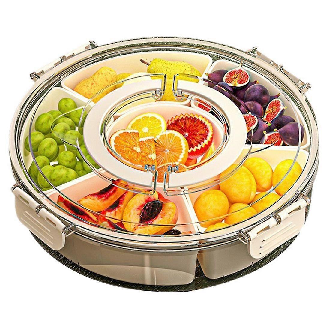 Round, Rotatable, Six-Compartment Refrigerator Storage Box, Picnic Fruit Storage Box, Kitchen Condiment Storage Box