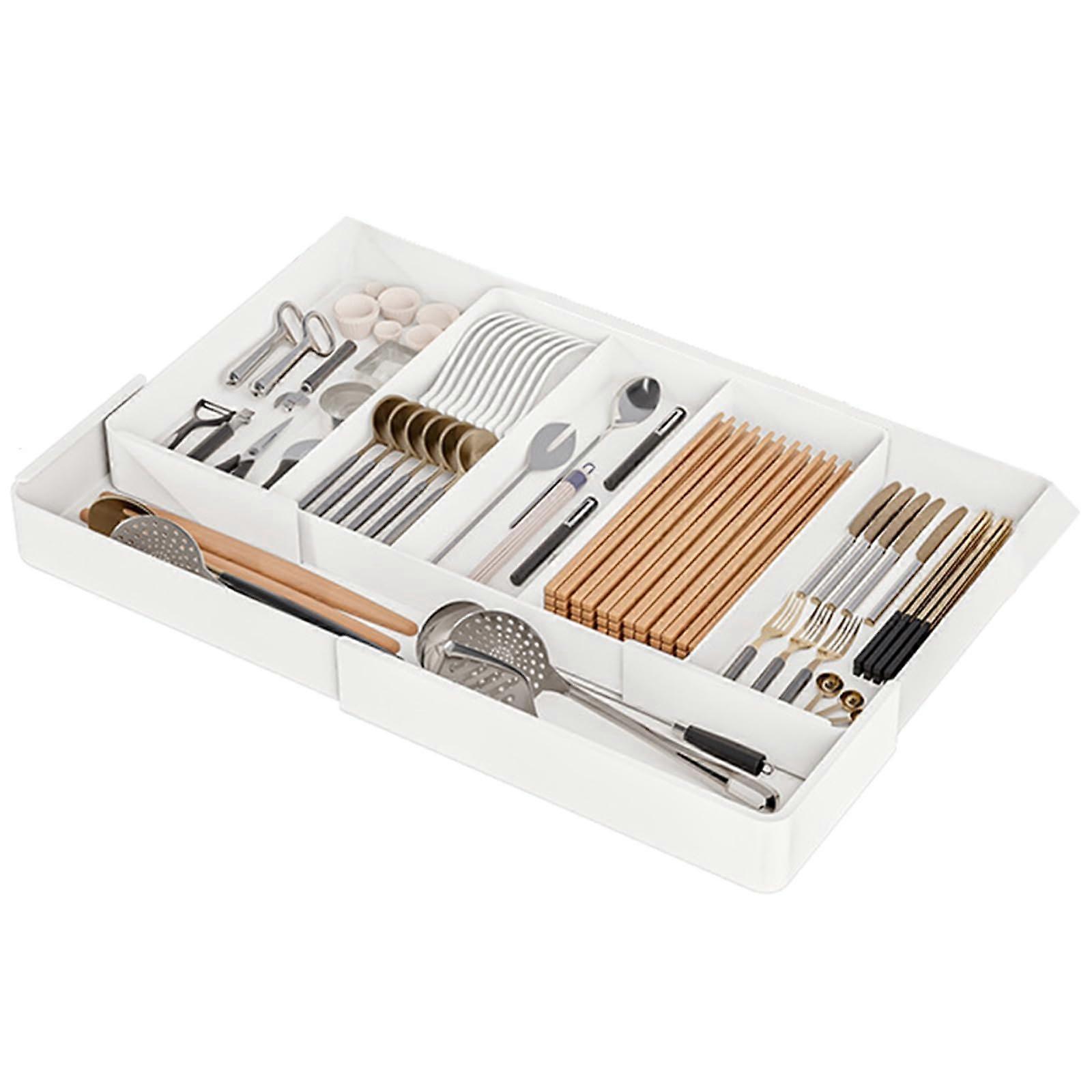 Expandable Drawer Organizer for Kitchen Utensils Adjustable Tray with Multiple Compartments 3Side Retractable