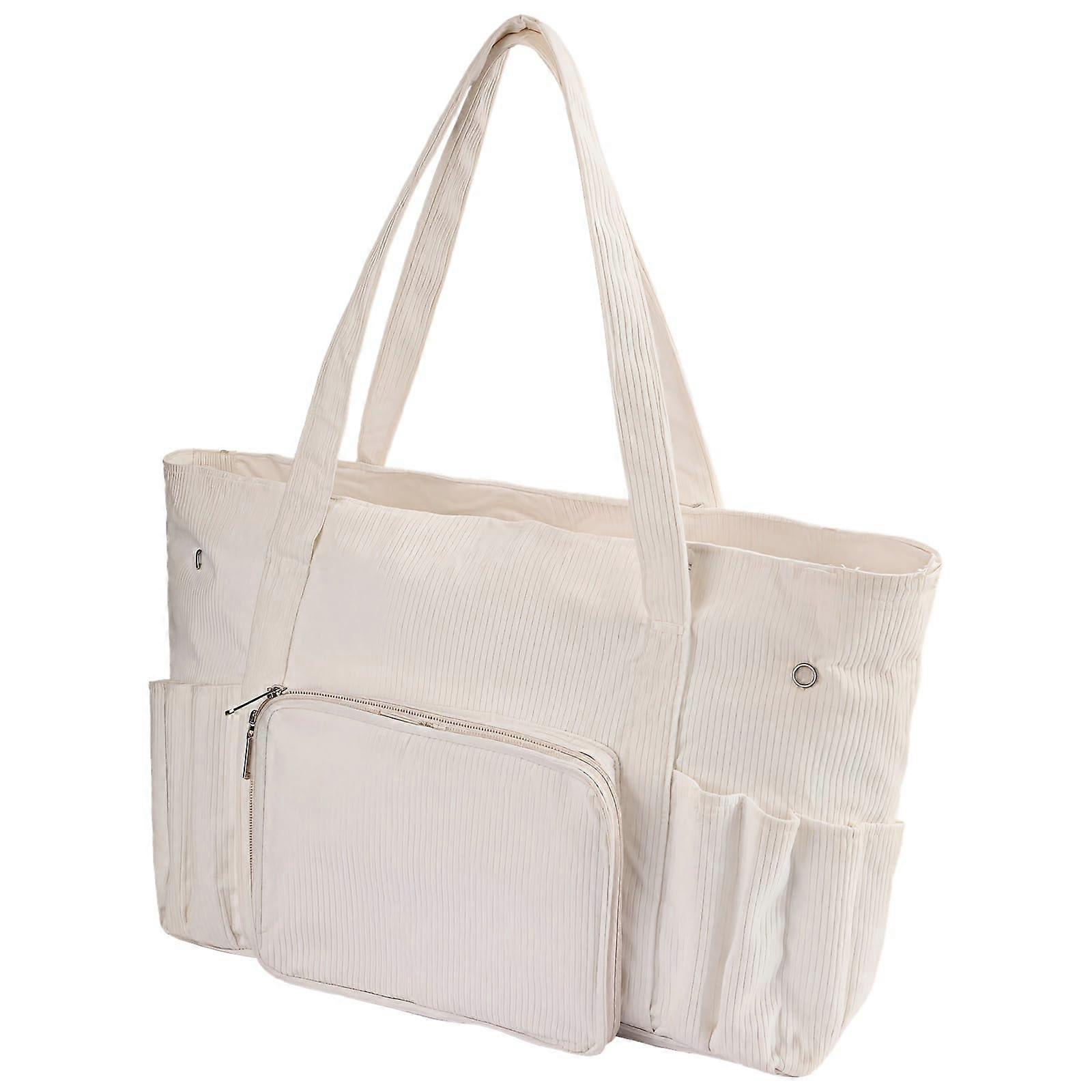 Large Corduroy Crochet Organizer Bag with Spacious Compartment and Multiple Knitting Pockets