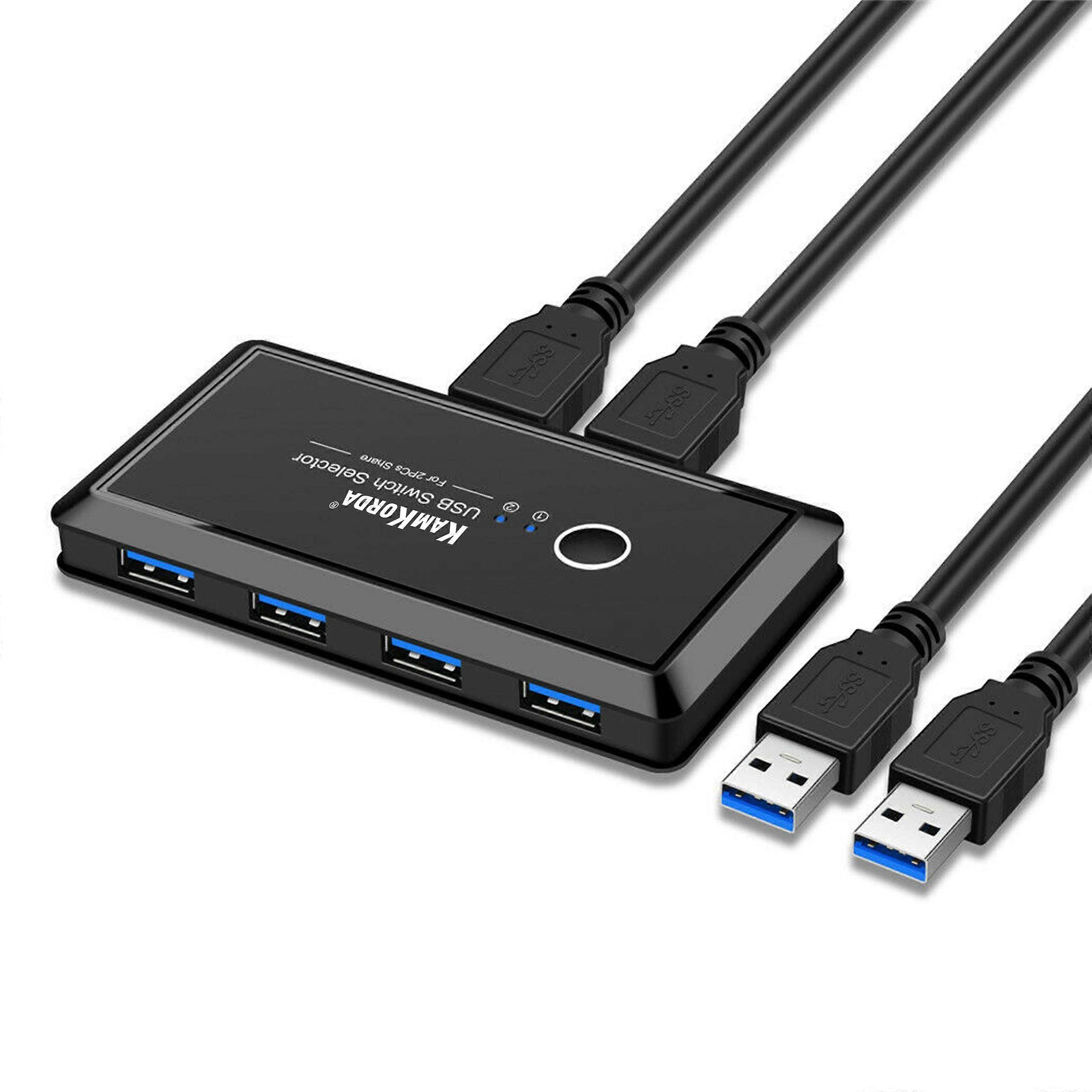USB 3.0 Switch for 2 Computers, 4 Port Hub with Speed Data Transfer, Dual PC Sharing