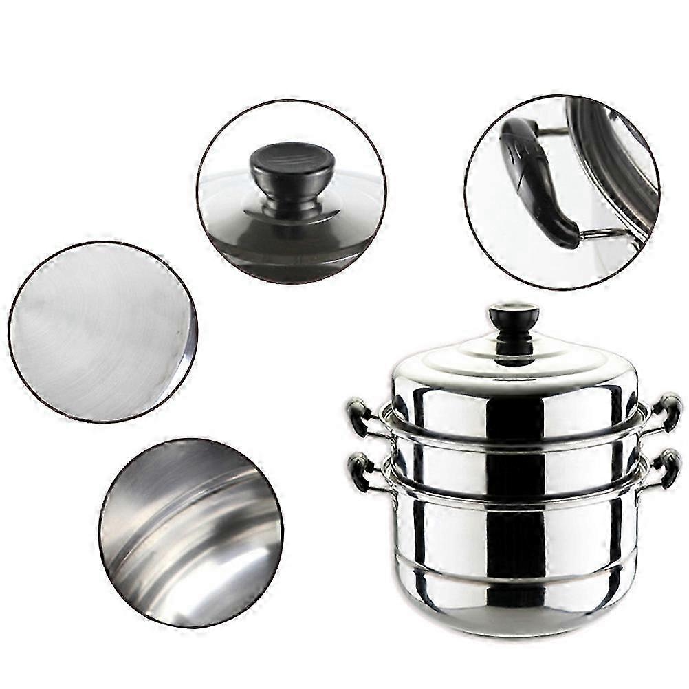 Veggie Steamer Pot Induction Cooker Use Three-layer Thick Soup Making 28cm Silver 1Pack