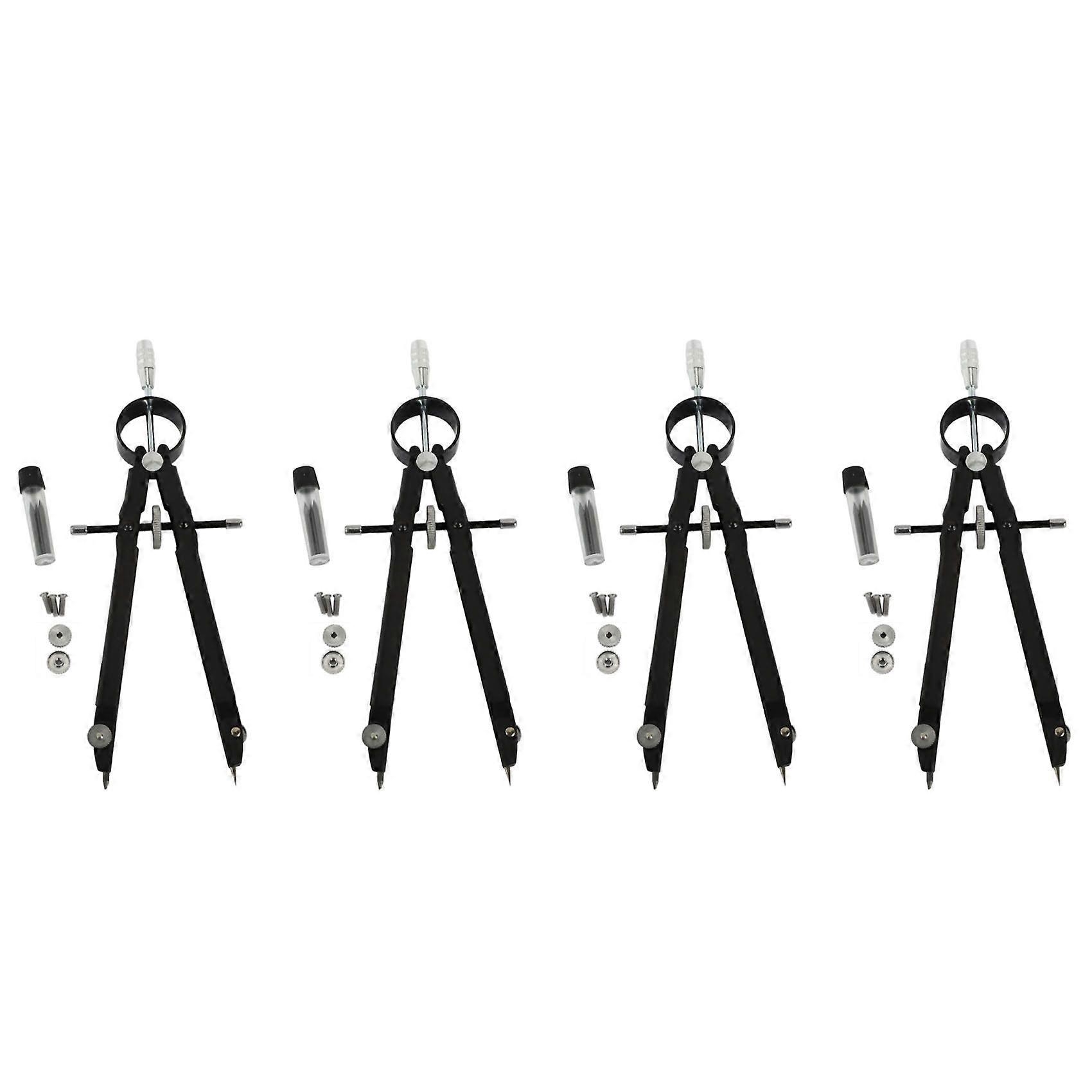 4X Compass Geometry Set with Lock, Math and Precision Compass, Metal and Durable for Drafting, Drawing, Measuring(Black)